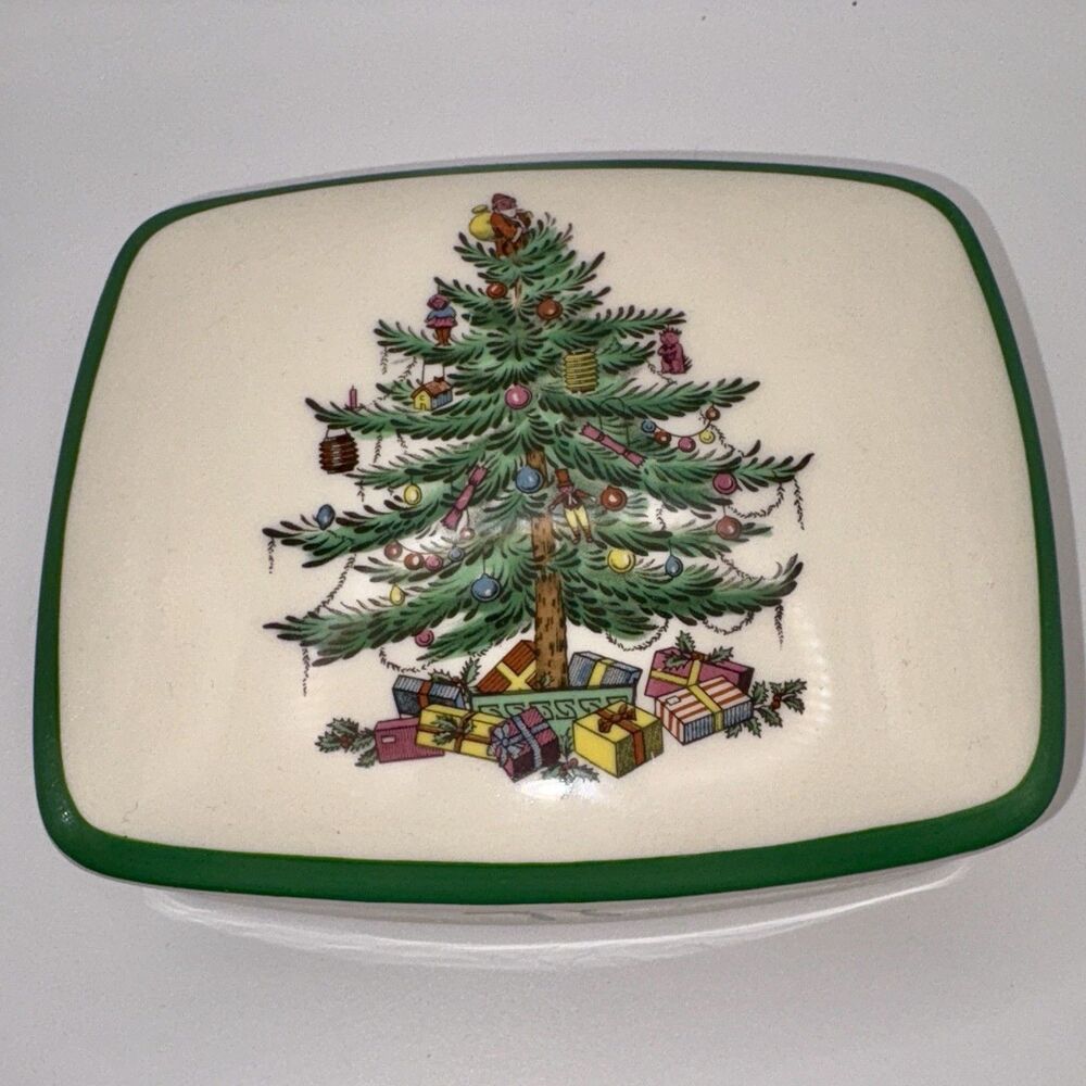 Spode Christmas Tree Covered Trinket Box Dish England